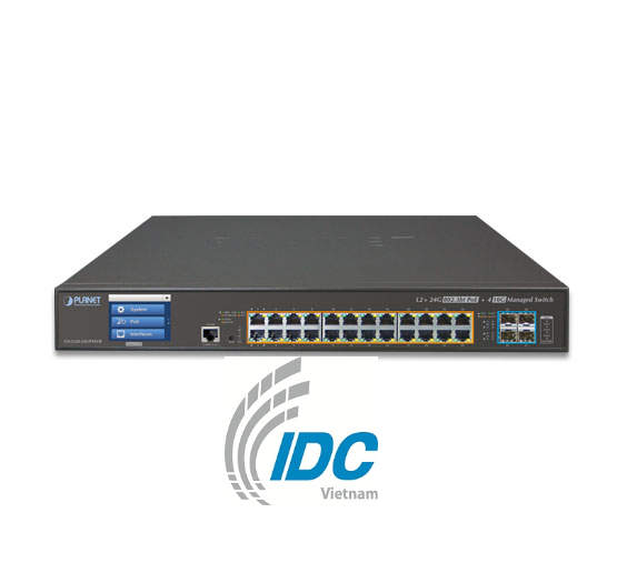 L2+ 24-Port 10/100/1000T Ultra PoE + 4-Port 10G SFP+ Managed Switch with LCD touch screen